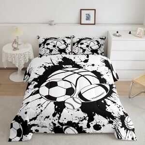 Mixed Ball Comforter Set Twin Size Baseball Comforter for Boys Girls Teens Sport